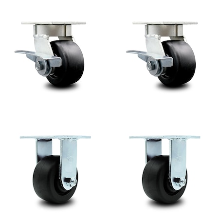 Service Caster 4 Inch Kingpinless Polyolefin Wheel Caster Brakes 2 Rigid, 2PK SCC-KP30S420-POR-SLB-2-R-2